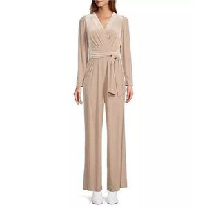 Antonio Melani Jumpsuit Beige Cream Velvet V Neck Long Sleeve Tie Waist NWT 8